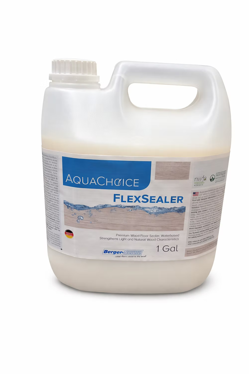 Aquachoice FlexSealer gallon container on a white background