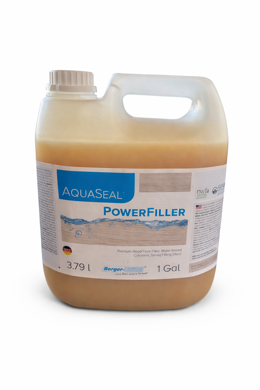 Berger-Seidle AquaSeal PowerFiller waterborne wood floor filler gallon jug for dust-matched joint and crack filling